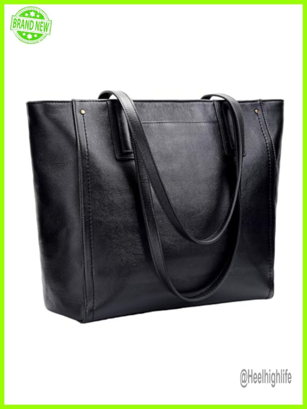 Full Grain Vegetable-Tanned Leather Work Tote Bag Zipper Laptop Purse